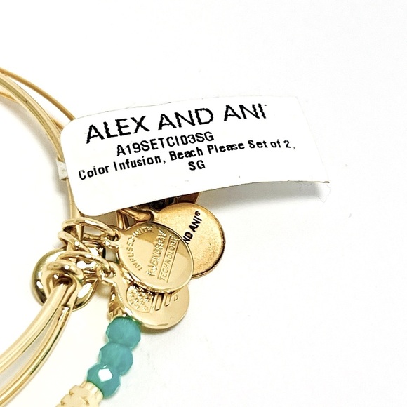 Alex and Ani “Beach Please” Set of 2 Expandable Bracelets. Shiny Gold Finish NWT - Picture 3 of 9